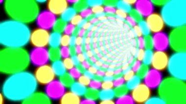 Neon daireler, sonsuz tünelin içinde hareket eder.