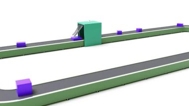 Taşıma bandı ürün hattı mor kutular teslimat 4k