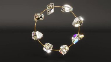 Kristal elmaslar ışıklarda siyah bg etrafında döngü oluşturur.