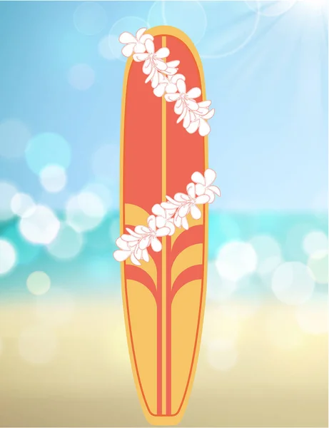 Hawaii plajında lei ile örtülmüş uzun tahta tasviri