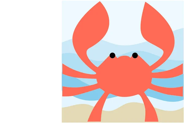 Parlak turuncu yengecin çizimi, pençeler dışarıda, sahilde