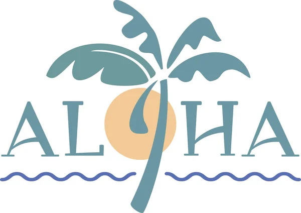 Güneş ve okyanus dalgaları oluşturan sevimli palmiye ağaçları ile ALOHA