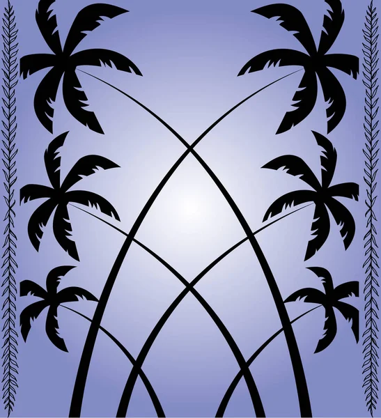 Altı siluetli palmiye ağacı yumuşak mor gökyüzüne karşı bir katedral şekli oluşturuyor.