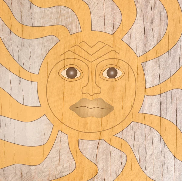 Sıkıntılı ahşap tahılda kabile güneşi çizimi