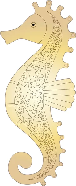 Yıldızlı ve girdaplı altın rengi denizatı çizimi