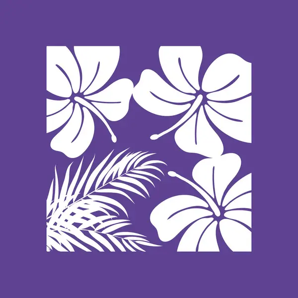 3 amberçiçeği ve kare mor arkaplanda bir palmiye yaprağının basit düzenlenebilir çizimi