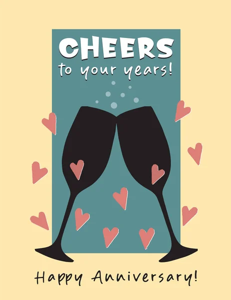 Kurgulanabilir yıldönümü posteri ya da şampanya kadehleri ve kalplerle 