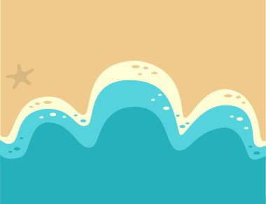 Kumsal, baloncuk ve deniz yıldızlarıyla kıyı şeridini kaplayan dalgaların soyut kuş bakışı görüntüsü