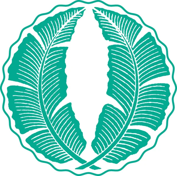 Dalgalı kenarı olan bir daireye kıvrılmış iki muz yaprağının Asya ahşap kesimi görüntüsü