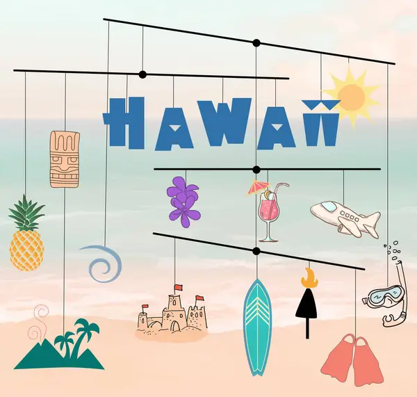 Havai ve tropikal ikonlar ile asılı mobil tasviri