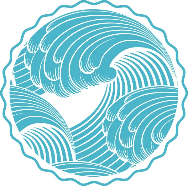 Dalgaları Asya tarzında çırpınarak kırmanın dairesel ahşap kesimi çizimi