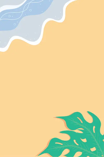 Okyanus dalgası kıyıya vuruyor, tropikal yapraklarla sahilde buluşuyor. Cömert kopyalama alanı.