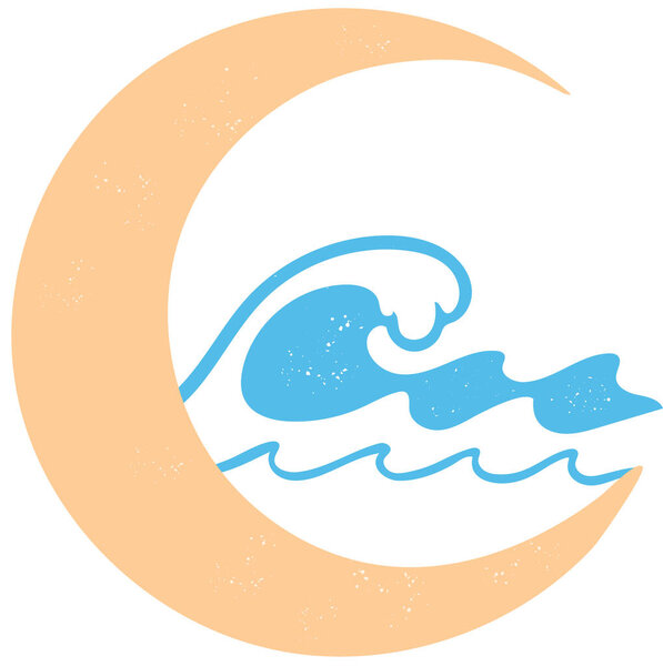 Иллюстрация приливных сил: полумесяц и большая волна в локоть