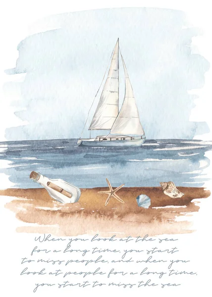 ノートボトル 海の色のカード — ストック写真