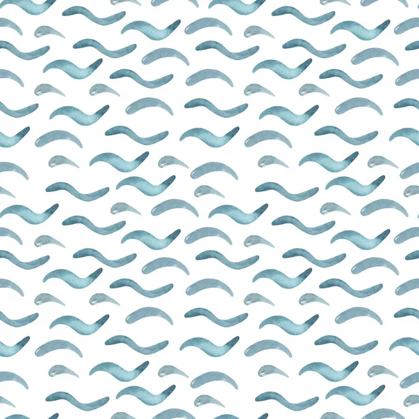 Sea Waves Zigzags Arcs White Background Watercolor Seamless Pattern — Stock Photo, Image