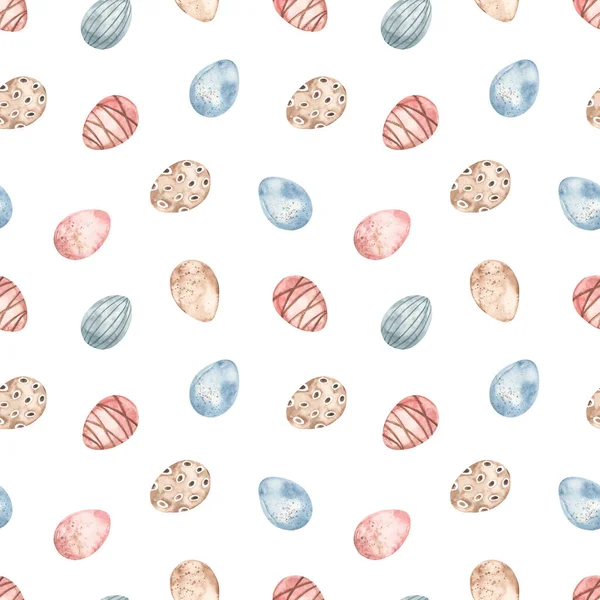 Pasen Kleurrijke Eieren Pasen Textuur Witte Achtergrond Aquarel Naadloos Patroon — Stockfoto