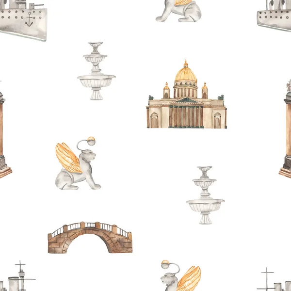 Lugares Interés San Petersburgo Catedral San Isaac Columna Alexander Fuente —  Fotos de Stock