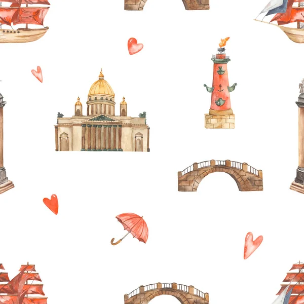 Lugares Interés San Petersburgo Catedral San Isaac Columna Fuente Puente —  Fotos de Stock