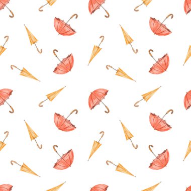 Şemsiyeler, sonbahar dokusu, beyaz arkaplanda yazdırma Suluboya desensiz desen