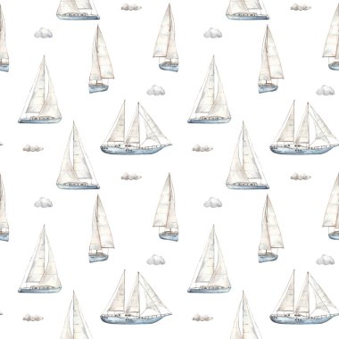 Yatlar, deniz tasarımları için gemiler, dokular, baskılar Suluboya kusursuz denizsel desenler