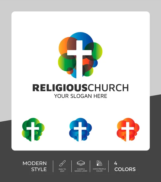 Logo Croix Colorée Abstraite Pour Église Communauté Religieuse — Image vectorielle