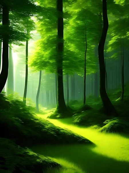 Forêt Dense Avec Fond Vert — Photo