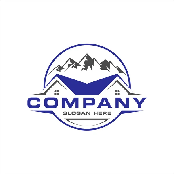 Logo Maison Sur Toit Avec Montagne Isolée Cercle — Image vectorielle