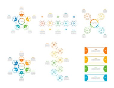 İş akışı düzeni, diyagram, yıllık rapor, sunum ve web tasarımı için 4, 5, 6 adımlı bilgi paketi, seçenekler veya süreçler.