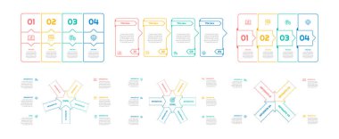 İş akışı düzeni, diyagram, yıllık rapor, sunum ve web tasarımı için 4, 5, 6 adımlı bilgi paketi, seçenekler veya süreçler.