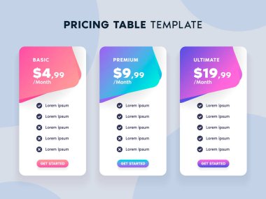 Parlak Gradyan Renkli Fiyat Tablosu Şablonu ve Web Sitesi için 3 Seçenek