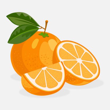 Turuncu vektör düz dilim simgesi. Portakal meyveli C vitamini segmenti. Yarı illüstrasyon, çizgi film Clementine.