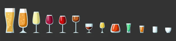 Conjunto Iconos Planos Vasos Alcohol Diferentes Bebidas Alcohólicas — Archivo Imágenes Vectoriales