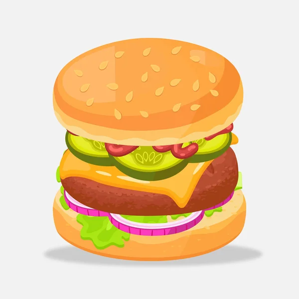 Ikona Kolorowego Smacznego Burgera Ilustracja Wektora — Wektor stockowy