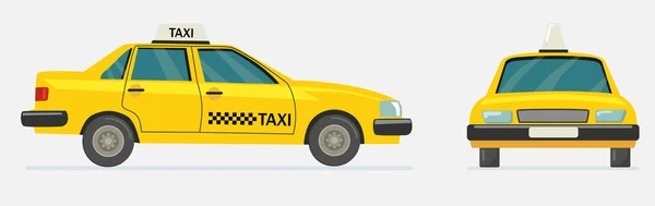 Вид Желтый Автомобиль Такси Автомобиль Изолирован Белых Векторных Иллюстрациях — стоковый вектор