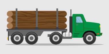  Günlük kamyon yolda. Beyaz arka plan üzerinde izole. Ahşap üretim ve orman. Vektör çizim.