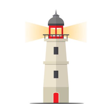  Searchlight Lighthouse towers for marine navigation of ships icon. Illustration