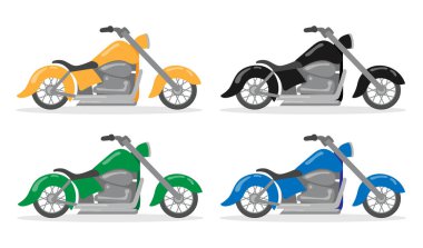 Set of hand-drawn motorcycles and retro motor scooter. Vector graphics. Isolate