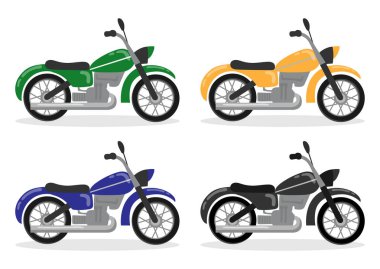 Different types of motorcycles. set illustrations in cartoon style. Motorcycle speed transport collection
