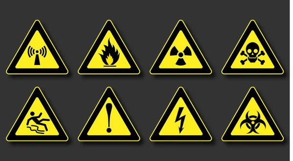  Warning signs on black background