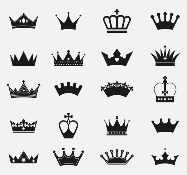 Set Simple Crown Icon Royal Symbol Diadem Isolated White Background — Stockový vektor