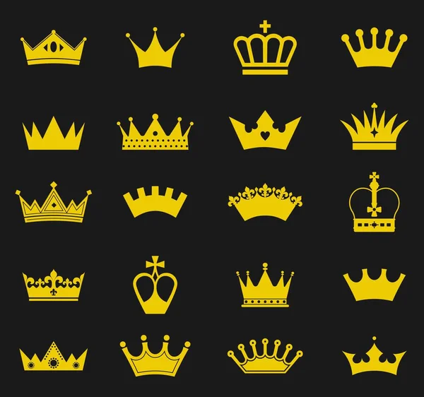Silhouettes Crowns Set Icon Black — ストックベクタ