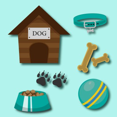 Renkli karikatür kedi evde beslenen hayvan kaygı simgesi poster ayarlayın. Hediye kartı, el ilanı, sertifika afiş, logo, yama, etiket için vektör çizim