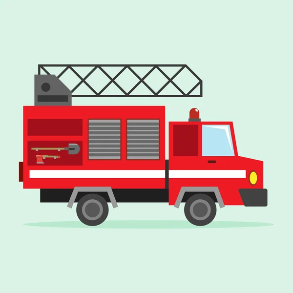 Red Engine Fire Truck Sürgősségi Szolgálat Tűzoltó Jármű Flat Style — Stock Vector