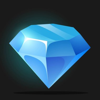 Kristal oyunu. Mücevher, mavi elmas ve kristal, GUI dekorasyonları. Mücevher taşı karikatür vektörü beyaz arkaplanda izole edilmiş. Vektör illüstrasyonu