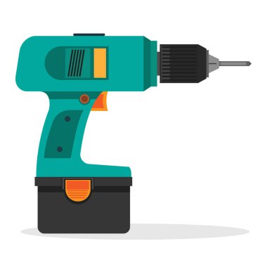 Renkli taşınabilir matkap çizimi. Mobil konsept ve web uygulamaları için inşaat malzemeleri. Ayrıntılı taşınabilir sondaj illüstrasyonu beyaz arkaplan üzerinde ağ ve mobil için kullanılabilir