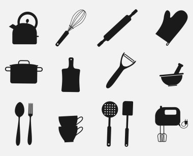  pişirme ekipmanı simgesi vektör sembolü izole edilmiş beyaz arkaplan