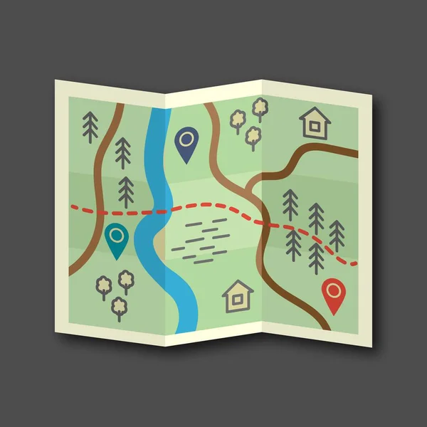  Map with a pin isolated on green background. Abstract City Map With red Marker. GPS navigation or cartographic concept. Vector illustration in flat style.