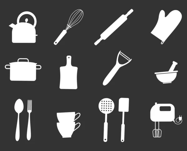 Cooking Equipment Icon Set Vector Symbol Isolated Illustration Black Background — Stock Vector