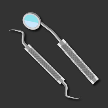  Two dental instruments on metal tray isometric icon 3d vector illustration