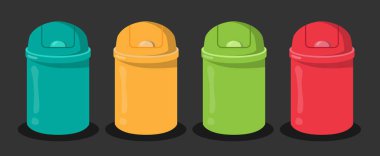  Renkli plastik çöp kutuları, cam için yeşil, metal ve plastik için sarı, kağıt için mavi.